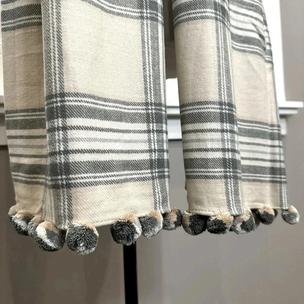 J. Crew Plaid Scarf with Pom Poms - Picture 2 of 4